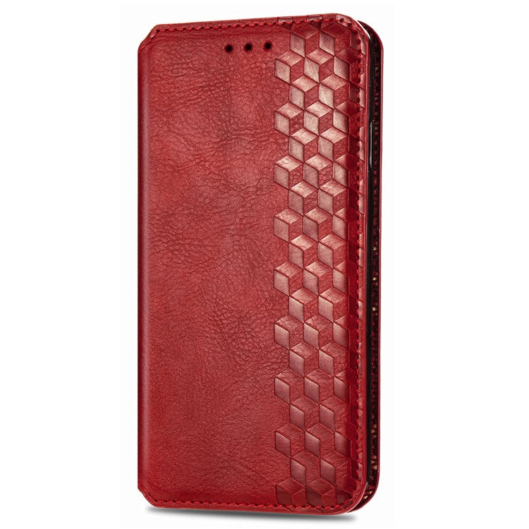 Rhombus Imprint for Xiaomi Redmi 14C 4G / 14R 5G / Poco C75 4G Case PU Leather Wallet Phone Cover - Red