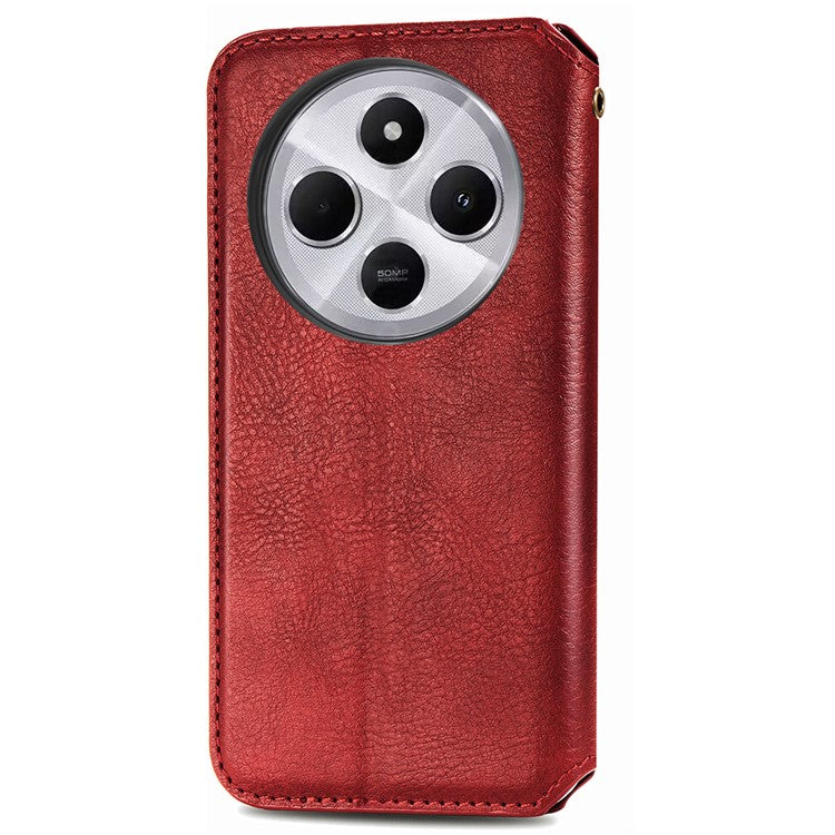 Rhombus Imprint for Xiaomi Redmi 14C 4G / 14R 5G / Poco C75 4G Case PU Leather Wallet Phone Cover - Red