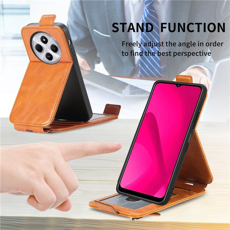 For Xiaomi Poco C75 4G / Redmi 14R 5G / 14C 4G Case Zipper Wallet Phone Leather Cover Vertical Flip Closing - Brown