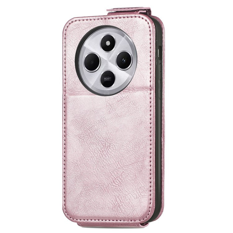 For Xiaomi Poco C75 4G / Redmi 14R 5G / 14C 4G Case Zipper Wallet Phone Leather Cover Vertical Flip Closing - Rose Gold