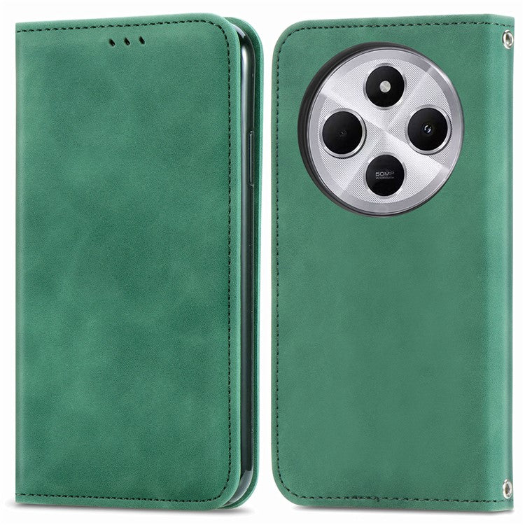 Leather Case For Xiaomi Redmi 14C 4G / 14R 5G / Poco C75 4G Skin Touch Feeling Card Holder Phone Cover Magnetic Absorption - Green