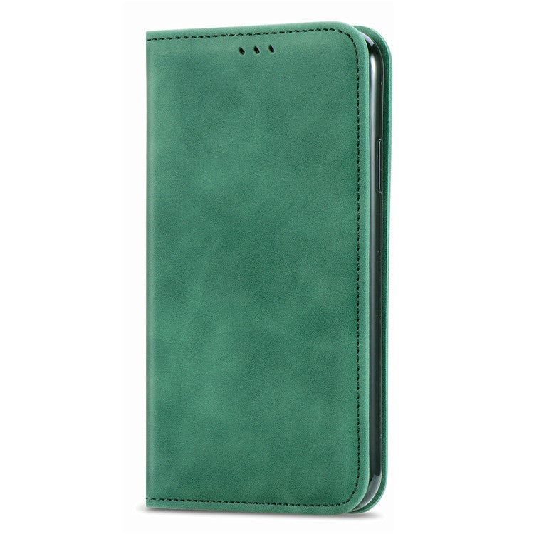 Leather Case For Xiaomi Redmi 14C 4G / 14R 5G / Poco C75 4G Skin Touch Feeling Card Holder Phone Cover Magnetic Absorption - Green