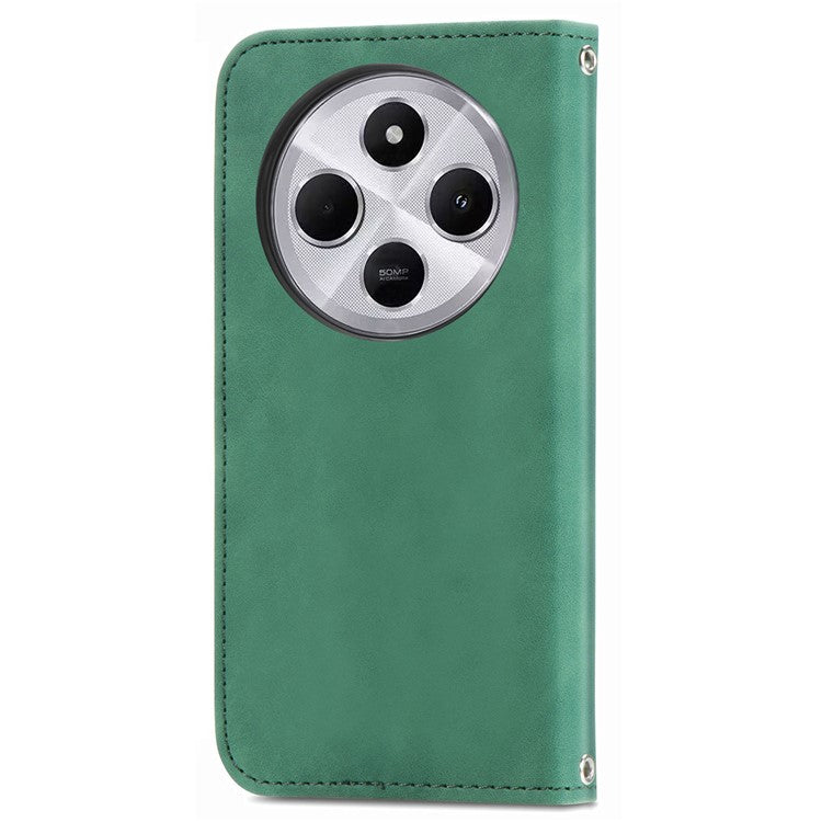 Leather Case For Xiaomi Redmi 14C 4G / 14R 5G / Poco C75 4G Skin Touch Feeling Card Holder Phone Cover Magnetic Absorption - Green