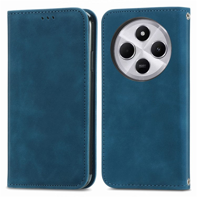 Leather Case For Xiaomi Redmi 14C 4G / 14R 5G / Poco C75 4G Skin Touch Feeling Card Holder Phone Cover Magnetic Absorption - Dark Blue