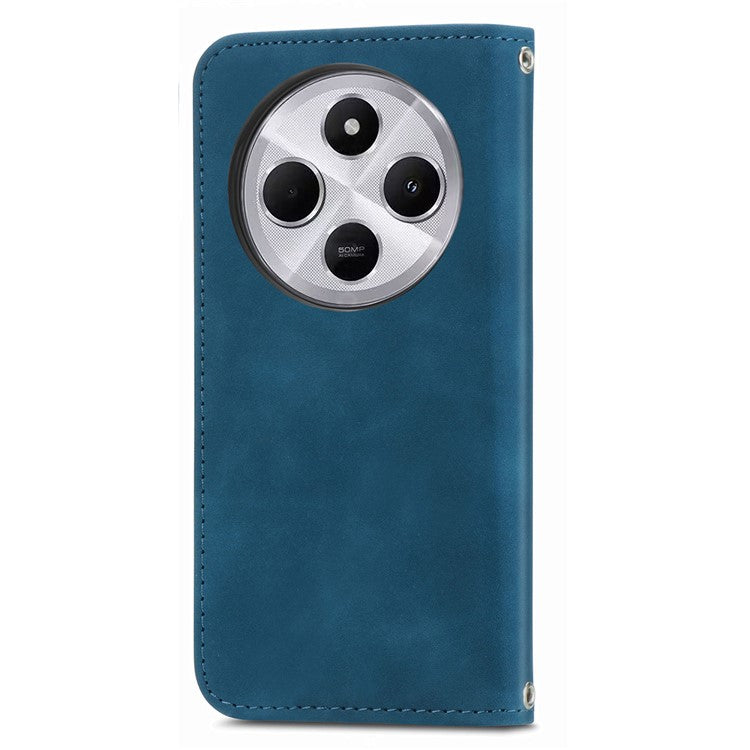 Leather Case For Xiaomi Redmi 14C 4G / 14R 5G / Poco C75 4G Skin Touch Feeling Card Holder Phone Cover Magnetic Absorption - Dark Blue