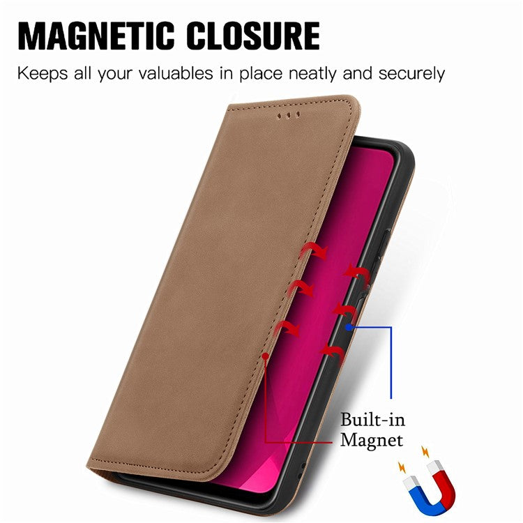 Leather Case For Xiaomi Redmi 14C 4G / 14R 5G / Poco C75 4G Skin Touch Feeling Card Holder Phone Cover Magnetic Absorption - Brown