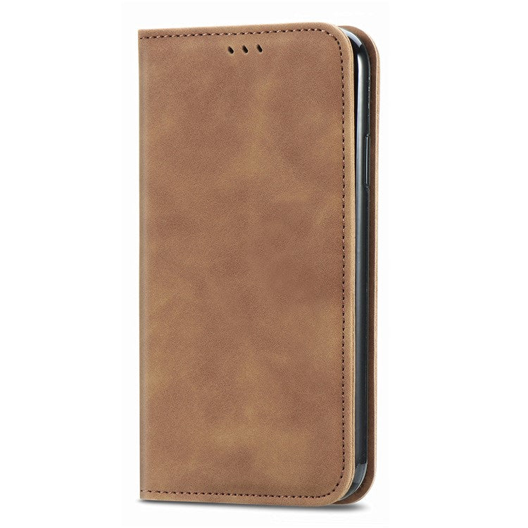 Leather Case For Xiaomi Redmi 14C 4G / 14R 5G / Poco C75 4G Skin Touch Feeling Card Holder Phone Cover Magnetic Absorption - Brown