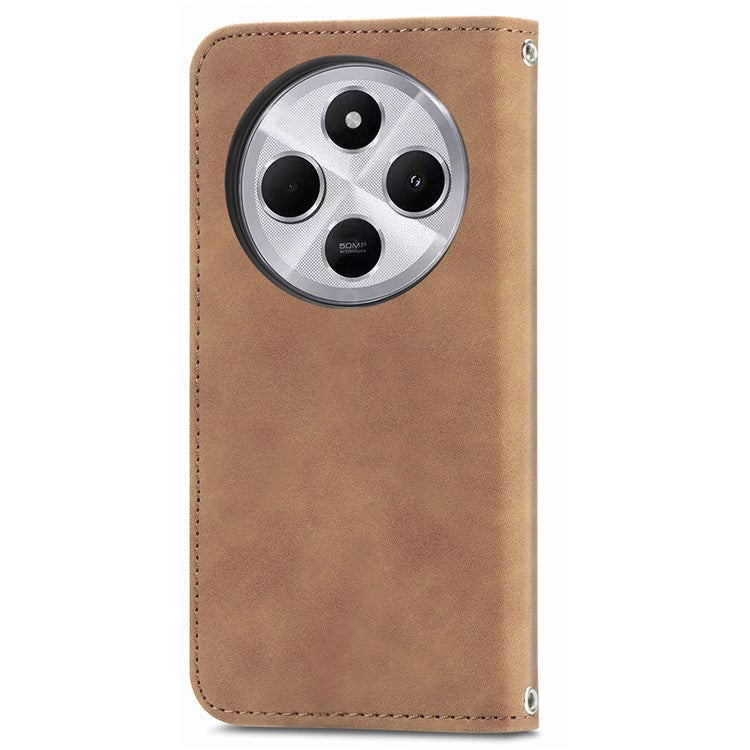 Leather Case For Xiaomi Redmi 14C 4G / 14R 5G / Poco C75 4G Skin Touch Feeling Card Holder Phone Cover Magnetic Absorption - Brown