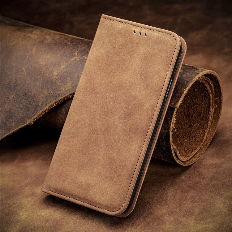 Leather Case For Xiaomi Redmi 14C 4G / 14R 5G / Poco C75 4G Skin Touch Feeling Card Holder Phone Cover Magnetic Absorption - Brown