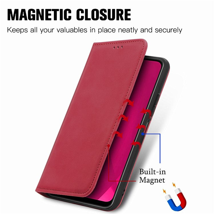 Leather Case For Xiaomi Redmi 14C 4G / 14R 5G / Poco C75 4G Skin Touch Feeling Card Holder Phone Cover Magnetic Absorption - Red