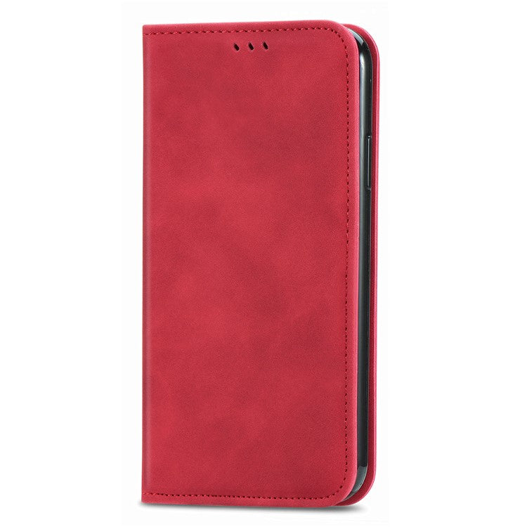 Leather Case For Xiaomi Redmi 14C 4G / 14R 5G / Poco C75 4G Skin Touch Feeling Card Holder Phone Cover Magnetic Absorption - Red