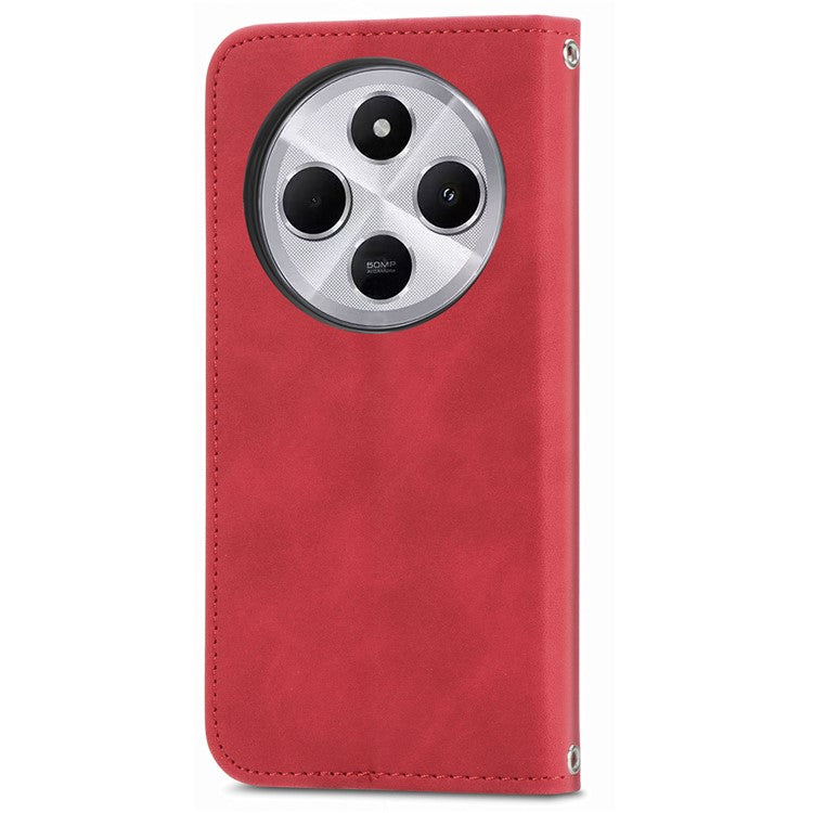 Leather Case For Xiaomi Redmi 14C 4G / 14R 5G / Poco C75 4G Skin Touch Feeling Card Holder Phone Cover Magnetic Absorption - Red