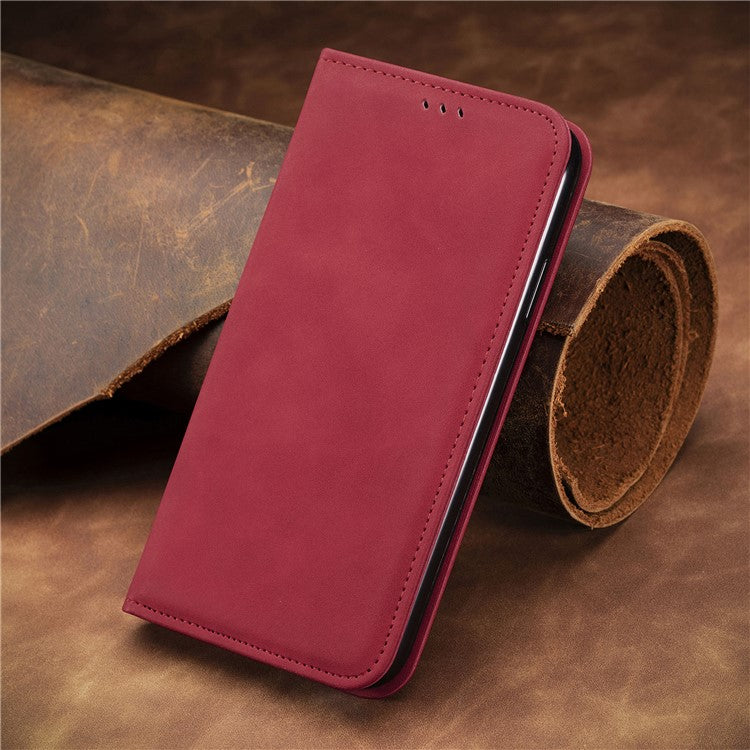 Leather Case For Xiaomi Redmi 14C 4G / 14R 5G / Poco C75 4G Skin Touch Feeling Card Holder Phone Cover Magnetic Absorption - Red