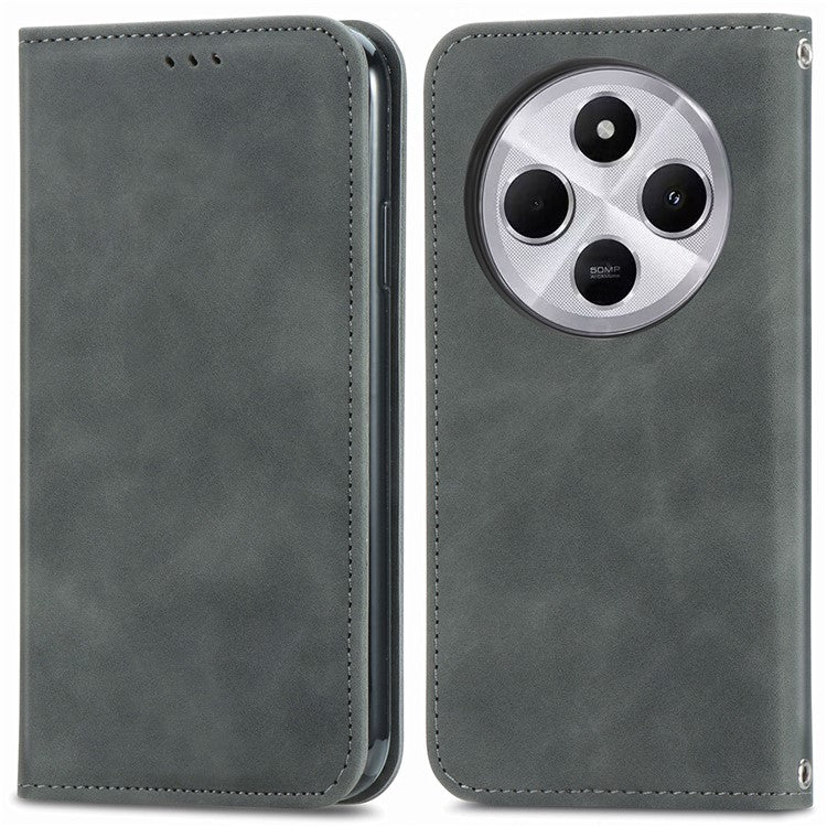 Leather Case For Xiaomi Redmi 14C 4G / 14R 5G / Poco C75 4G Skin Touch Feeling Card Holder Phone Cover Magnetic Absorption - Grey