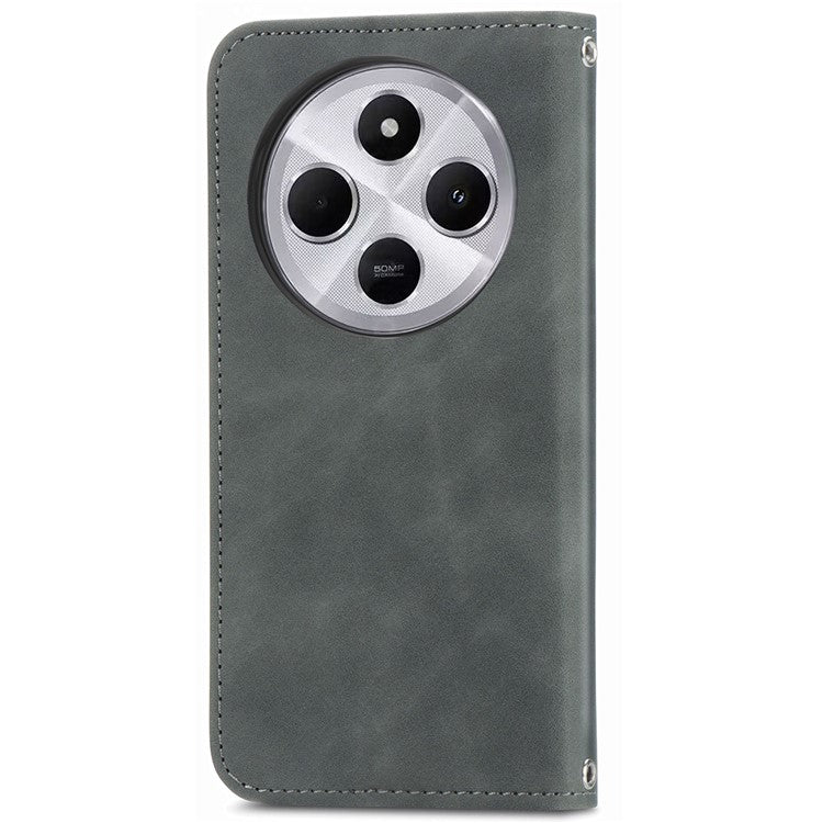 Leather Case For Xiaomi Redmi 14C 4G / 14R 5G / Poco C75 4G Skin Touch Feeling Card Holder Phone Cover Magnetic Absorption - Grey