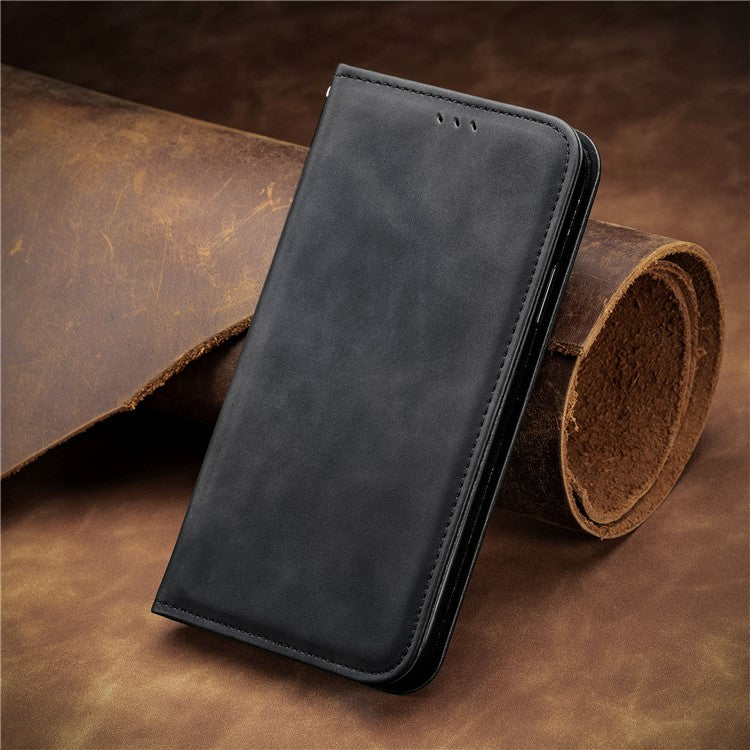 Leather Case For Xiaomi Redmi 14C 4G / 14R 5G / Poco C75 4G Skin Touch Feeling Card Holder Phone Cover Magnetic Absorption - Black