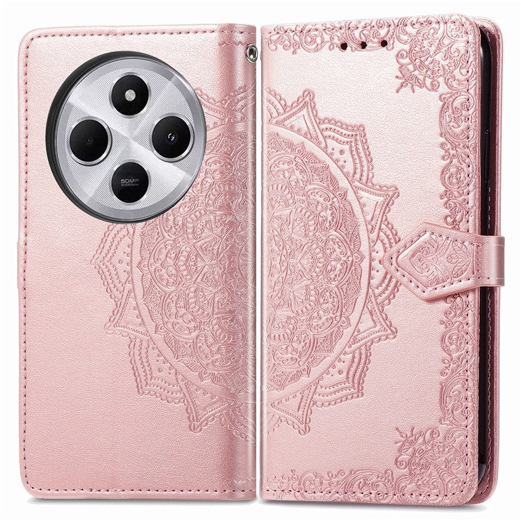 Wallet Phone Case For Xiaomi Redmi 14C 4G / 14R 5G / Poco C75 4G Mandala Flower Leather Phone Cover Stand View - Rose Gold