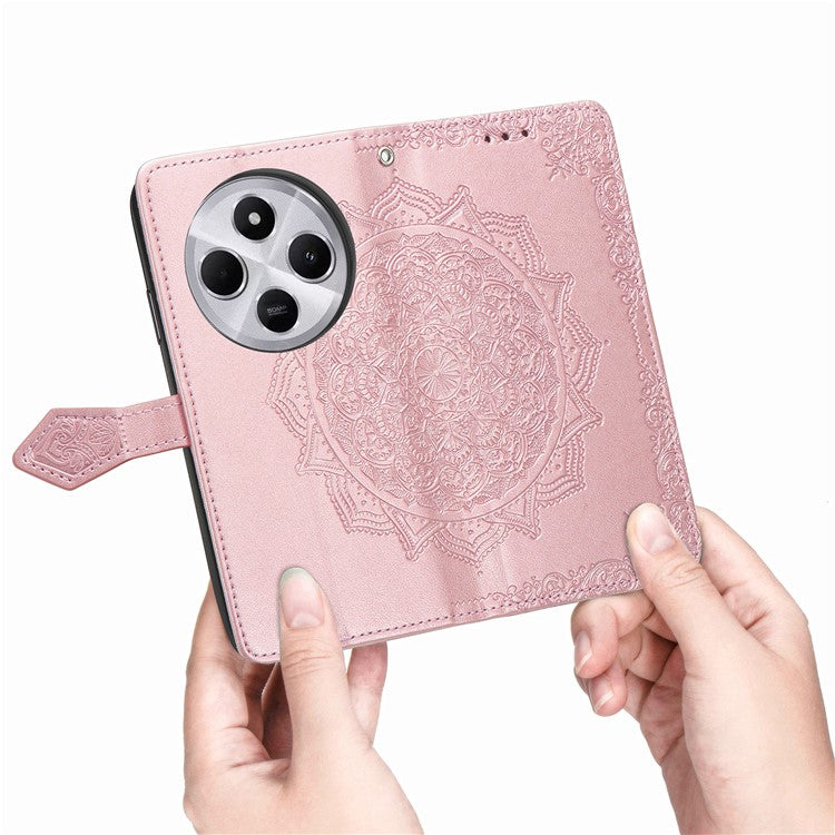 Wallet Phone Case For Xiaomi Redmi 14C 4G / 14R 5G / Poco C75 4G Mandala Flower Leather Phone Cover Stand View - Rose Gold