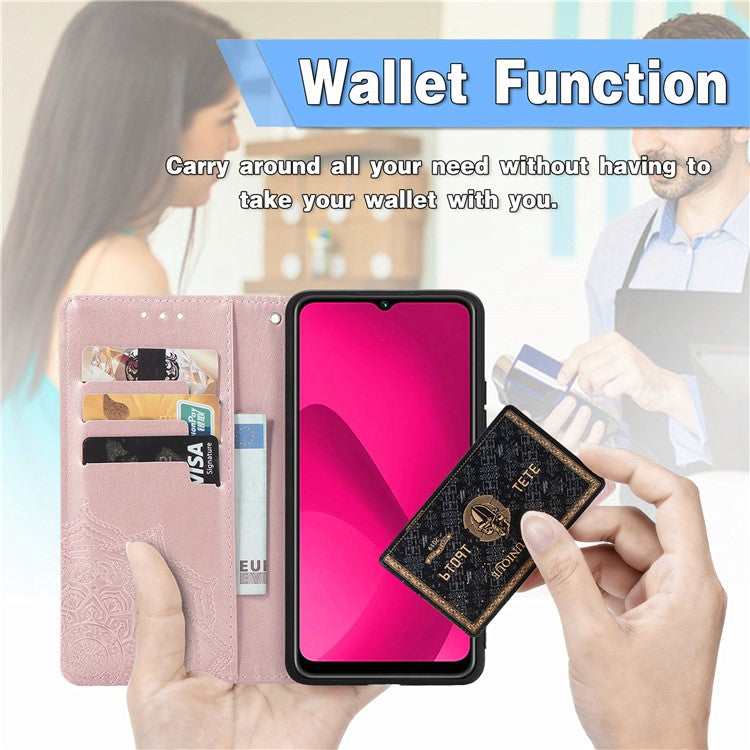 Wallet Phone Case For Xiaomi Redmi 14C 4G / 14R 5G / Poco C75 4G Mandala Flower Leather Phone Cover Stand View - Rose Gold