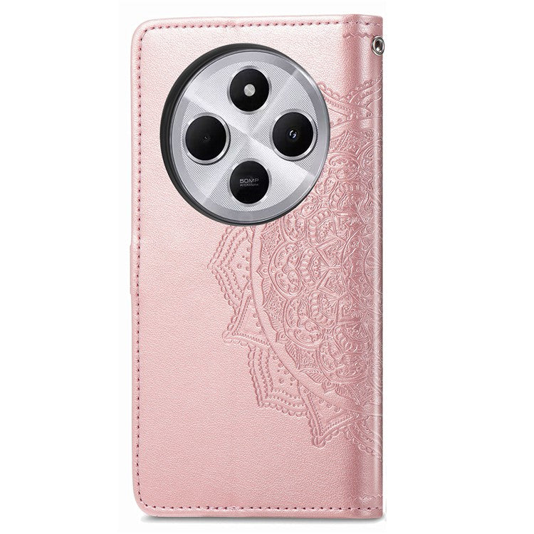 Wallet Phone Case For Xiaomi Redmi 14C 4G / 14R 5G / Poco C75 4G Mandala Flower Leather Phone Cover Stand View - Rose Gold