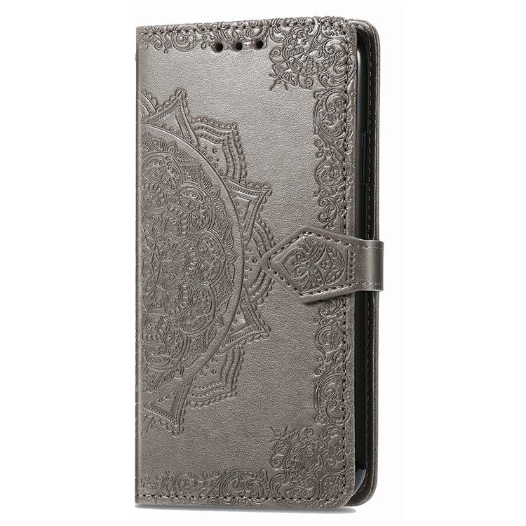 Wallet Phone Case For Xiaomi Redmi 14C 4G / 14R 5G / Poco C75 4G Mandala Flower Leather Phone Cover Stand View - Grey