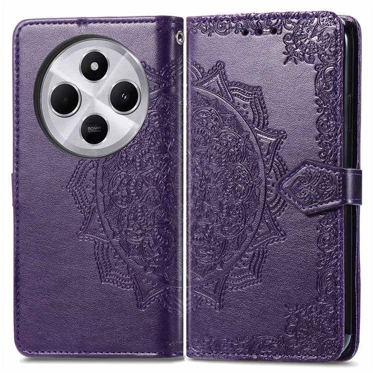 Wallet Phone Case For Xiaomi Redmi 14C 4G / 14R 5G / Poco C75 4G Mandala Flower Leather Phone Cover Stand View - Purple