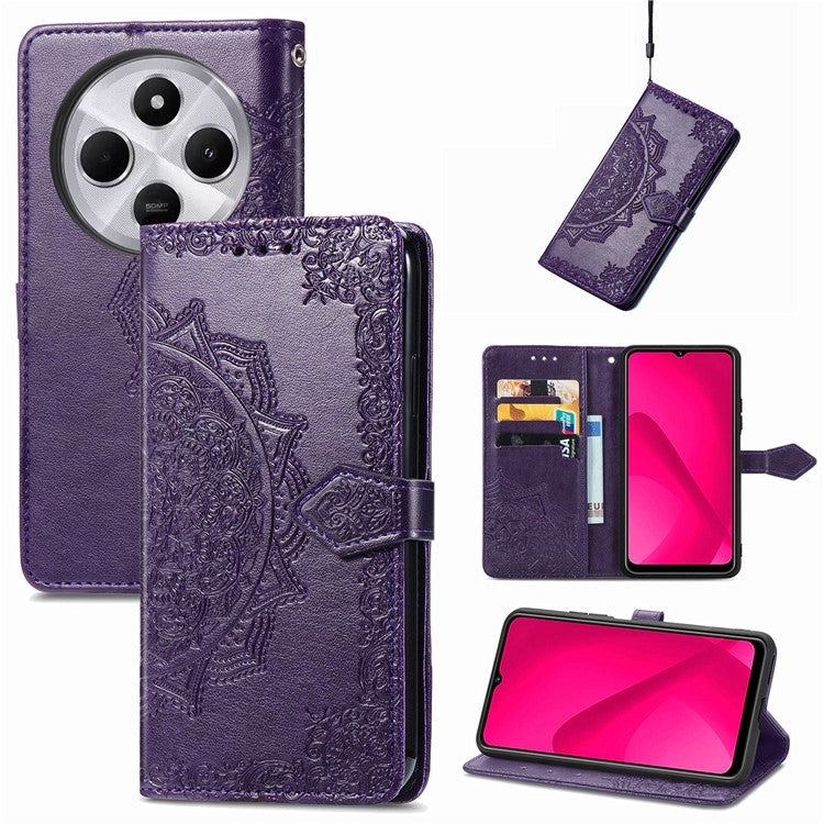 Wallet Phone Case For Xiaomi Redmi 14C 4G / 14R 5G / Poco C75 4G Mandala Flower Leather Phone Cover Stand View - Purple