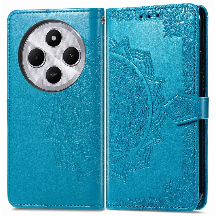 Wallet Phone Case For Xiaomi Redmi 14C 4G / 14R 5G / Poco C75 4G Mandala Flower Leather Phone Cover Stand View - Blue