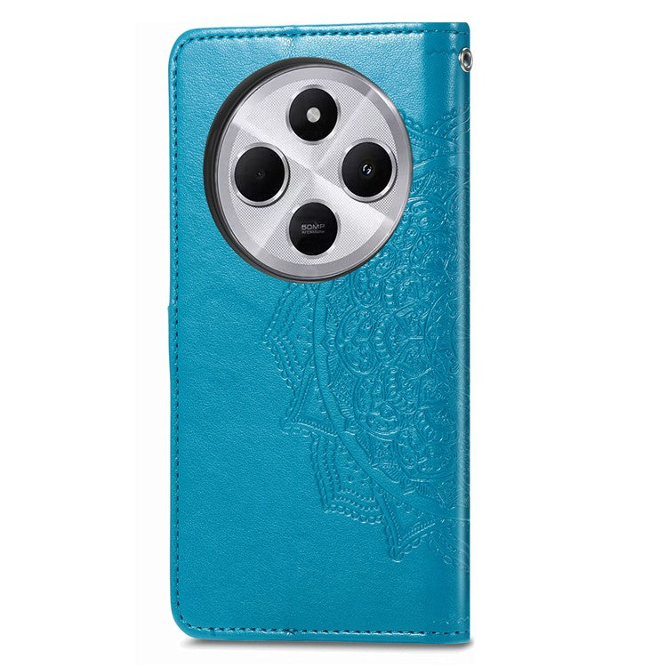 Wallet Phone Case For Xiaomi Redmi 14C 4G / 14R 5G / Poco C75 4G Mandala Flower Leather Phone Cover Stand View - Blue