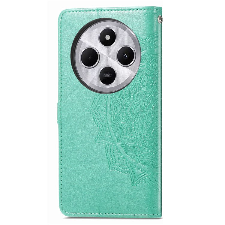 Wallet Phone Case For Xiaomi Redmi 14C 4G / 14R 5G / Poco C75 4G Mandala Flower Leather Phone Cover Stand View - Green