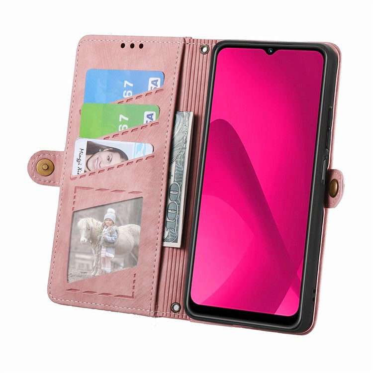 Zipper Phone Case For Xiaomi Redmi 14C 4G / 14R 5G / Poco C75 4G Wallet Geometry Lines Leather Phone Cover - Pink