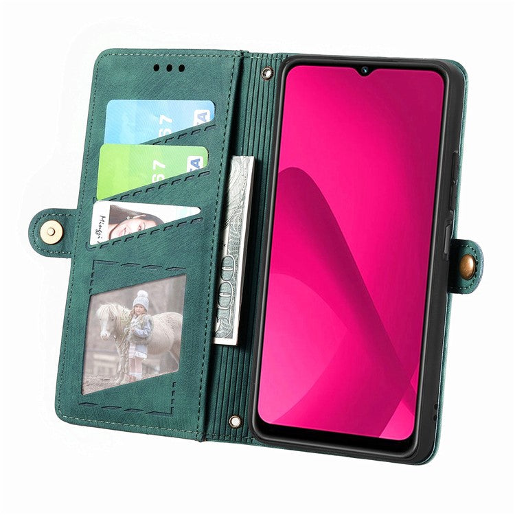 Zipper Phone Case For Xiaomi Redmi 14C 4G / 14R 5G / Poco C75 4G Wallet Geometry Lines Leather Phone Cover - Green