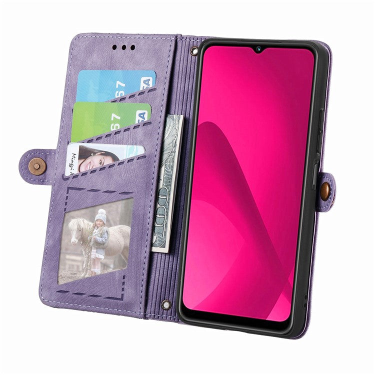 Zipper Phone Case For Xiaomi Redmi 14C 4G / 14R 5G / Poco C75 4G Wallet Geometry Lines Leather Phone Cover - Light Purple