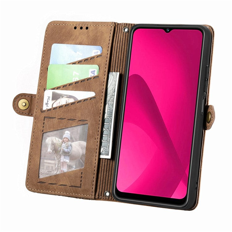 Zipper Phone Case For Xiaomi Redmi 14C 4G / 14R 5G / Poco C75 4G Wallet Geometry Lines Leather Phone Cover - Brown