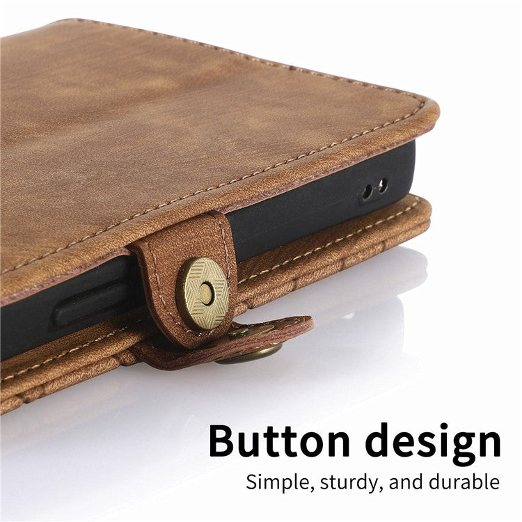 Zipper Phone Case For Xiaomi Redmi 14C 4G / 14R 5G / Poco C75 4G Wallet Geometry Lines Leather Phone Cover - Brown