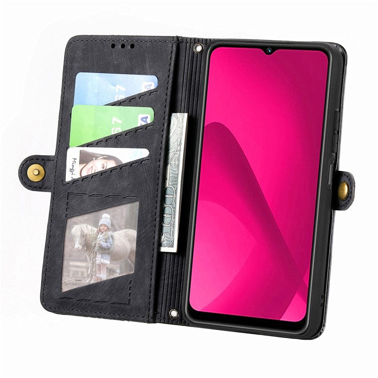 Zipper Phone Case For Xiaomi Redmi 14C 4G / 14R 5G / Poco C75 4G Wallet Geometry Lines Leather Phone Cover - Black