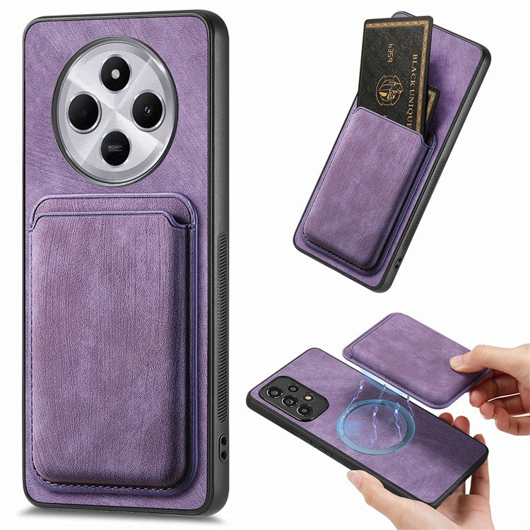 Retro Phone Case For Xiaomi Redmi 14C 4G / 14R 5G / Poco C75 4G Leather+TPU Back Cover with Detachable Card Slot - Purple