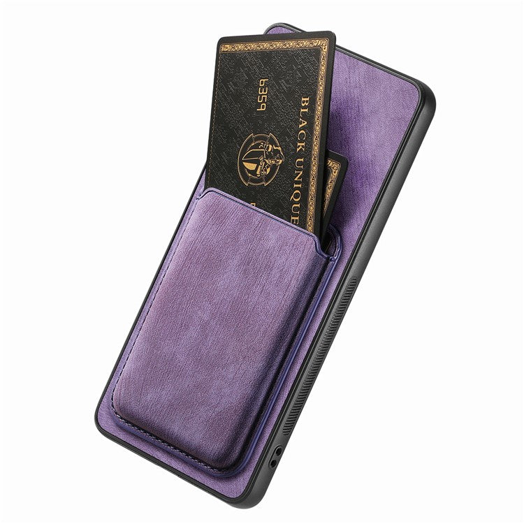 Retro Phone Case For Xiaomi Redmi 14C 4G / 14R 5G / Poco C75 4G Leather+TPU Back Cover with Detachable Card Slot - Purple