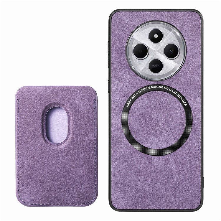 Retro Phone Case For Xiaomi Redmi 14C 4G / 14R 5G / Poco C75 4G Leather+TPU Back Cover with Detachable Card Slot - Purple