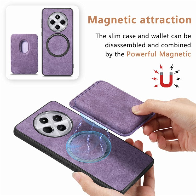 Retro Phone Case For Xiaomi Redmi 14C 4G / 14R 5G / Poco C75 4G Leather+TPU Back Cover with Detachable Card Slot - Purple