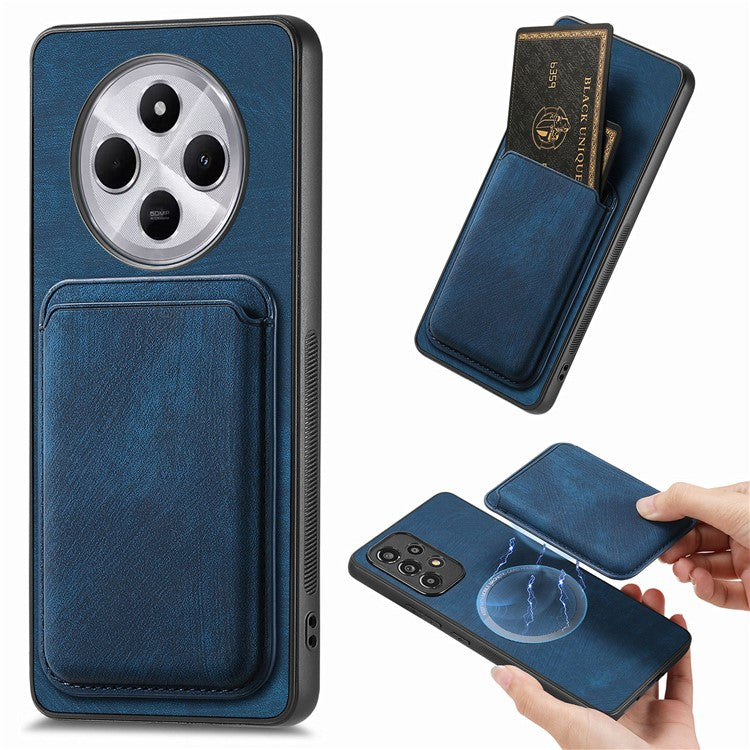 Retro Phone Case For Xiaomi Redmi 14C 4G / 14R 5G / Poco C75 4G Leather+TPU Back Cover with Detachable Card Slot - Blue