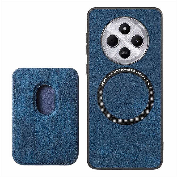 Retro Phone Case For Xiaomi Redmi 14C 4G / 14R 5G / Poco C75 4G Leather+TPU Back Cover with Detachable Card Slot - Blue