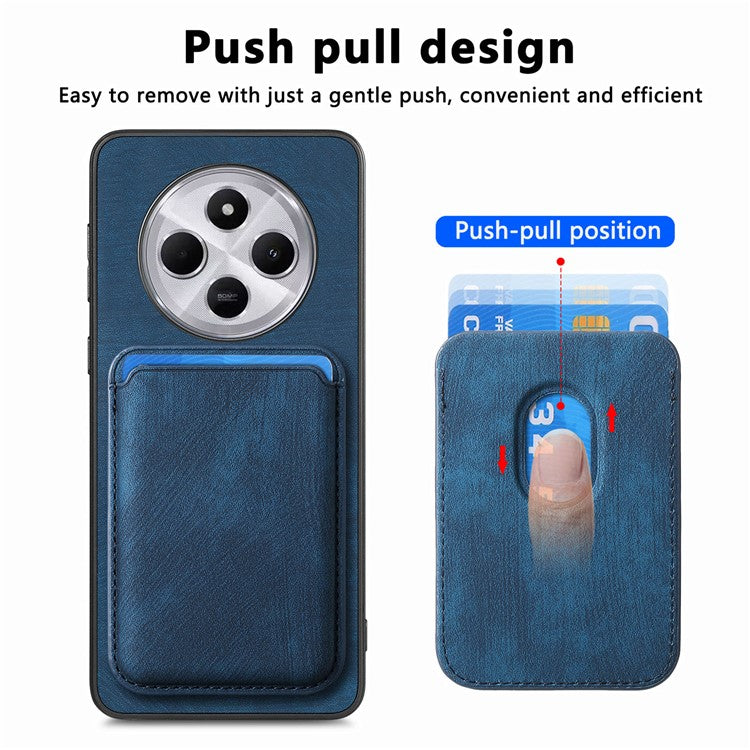 Retro Phone Case For Xiaomi Redmi 14C 4G / 14R 5G / Poco C75 4G Leather+TPU Back Cover with Detachable Card Slot - Blue