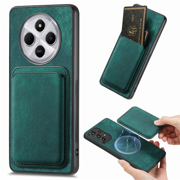 Retro Phone Case For Xiaomi Redmi 14C 4G / 14R 5G / Poco C75 4G Leather+TPU Back Cover with Detachable Card Slot - Green