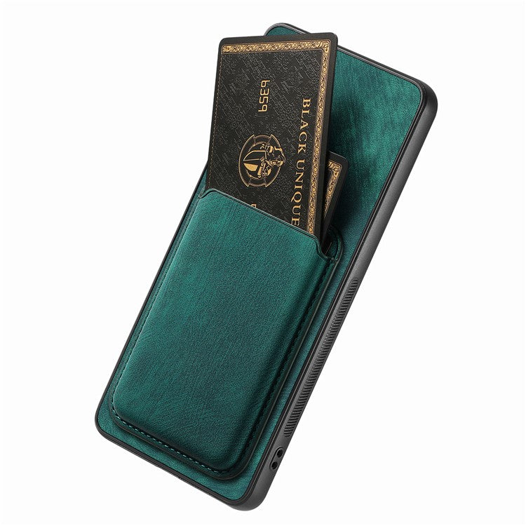 Retro Phone Case For Xiaomi Redmi 14C 4G / 14R 5G / Poco C75 4G Leather+TPU Back Cover with Detachable Card Slot - Green