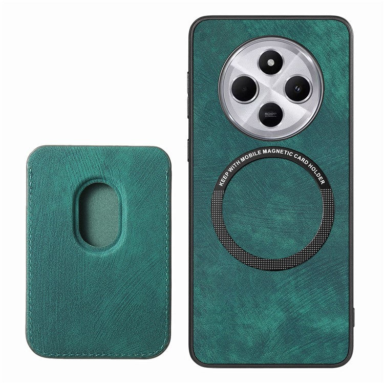 Retro Phone Case For Xiaomi Redmi 14C 4G / 14R 5G / Poco C75 4G Leather+TPU Back Cover with Detachable Card Slot - Green