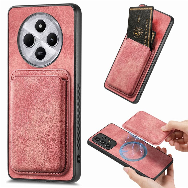 Retro Phone Case For Xiaomi Redmi 14C 4G / 14R 5G / Poco C75 4G Leather+TPU Back Cover with Detachable Card Slot - Pink