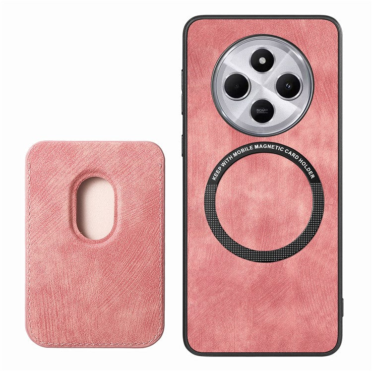 Retro Phone Case For Xiaomi Redmi 14C 4G / 14R 5G / Poco C75 4G Leather+TPU Back Cover with Detachable Card Slot - Pink