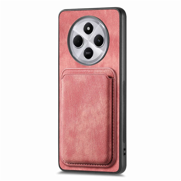 Retro Phone Case For Xiaomi Redmi 14C 4G / 14R 5G / Poco C75 4G Leather+TPU Back Cover with Detachable Card Slot - Pink