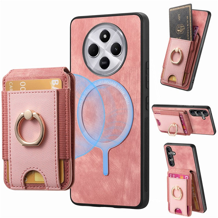 Phone Case For Xiaomi Redmi 14C 4G / 14R 5G / Poco C75 4G Kickstand Leather Back Cover with Detachable Card Holder - Pink